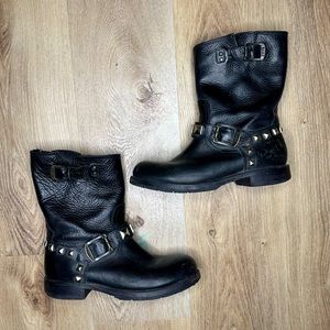 FRYE Rogan Black Leather Motorcycle Engineer Studded Boots Women's Size 7.5